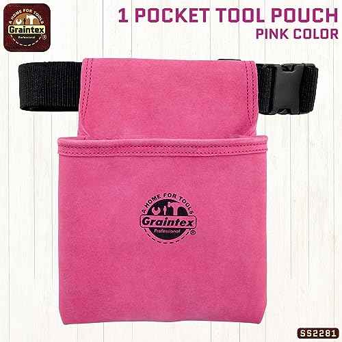 Graintex SS2281 One Pocket Nail & Tool Pouch Pink Color Suede Leather with 2¡± Webbing Belt for Constructors, Electricians, Plumbers, Handymen