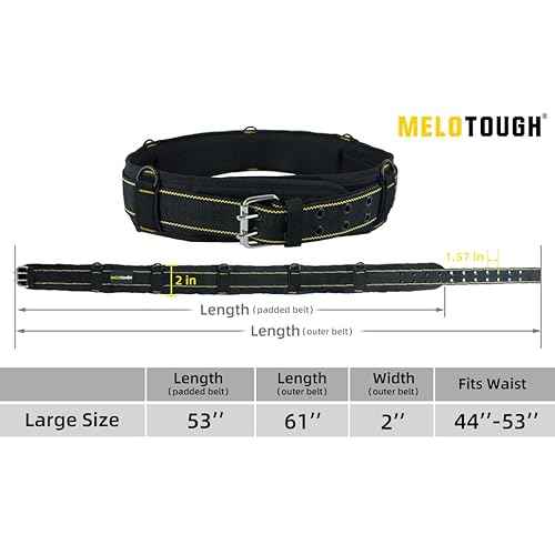 MELOTOUGH Padded Tool Belt with D ring for men Adjustable for 34"-50" Waists Heavy-duty Work Belt Metal Buckle