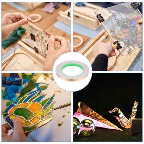 PATIKIL 36 Yard 3/8 Inch Copper Foil Tape,1 Roll Copper Tape with Conductive Stained Glass Foil Tool with Scraper for Stained Tools DIY Crafting