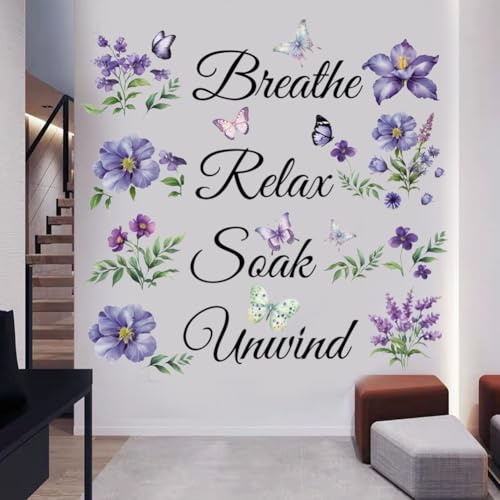 Vinyl Wall Decal Inspiration Quotes Breathe Relax Soak Unwind Wall Sticker Art Letters Sayings Living Room D?cor Lettering for Bathroom Bedroom Living Room