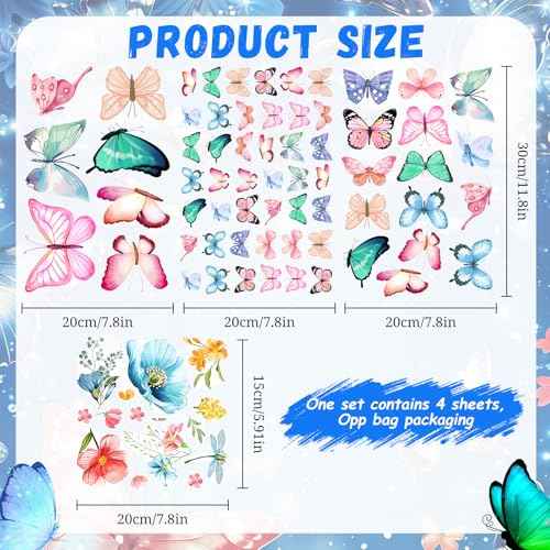 Glow in The Dark Butterfly Flower Wall Decals Glowing Luminous Butterflies Removable Self-Adhesive Wall Stickers for Girls Bedroom Nursery Living Room Decor 4 Sheets (Butterfly 1)
