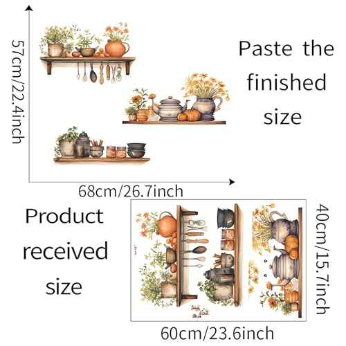 Green Plants Flowers Potted Wall Stickers, sacinora Kitchenware Utensil Painted Wall Decals Removable Vinyl Peel and Stick for Kitchen Dining Restaurant Baking Room Bar Art Decorations