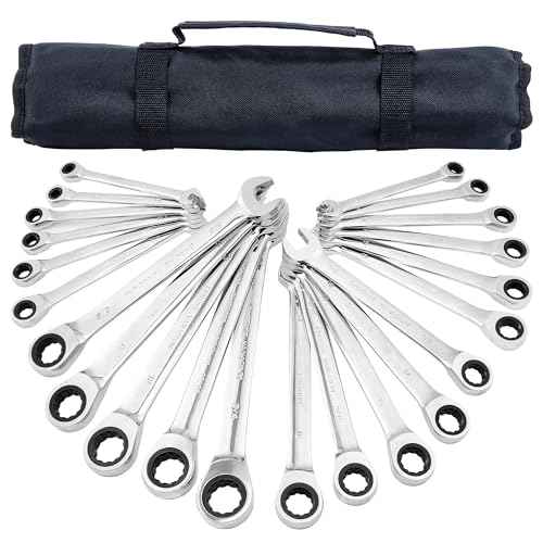 Ratchet Wrenches Set, 22-Piece Combination Wrench Set, Metric & SAE, Anti-Slip Grip, CR-V Steel, 1/4" to 3/4" & 6mm to 18mm, Portable Oxford Pouch Organizer