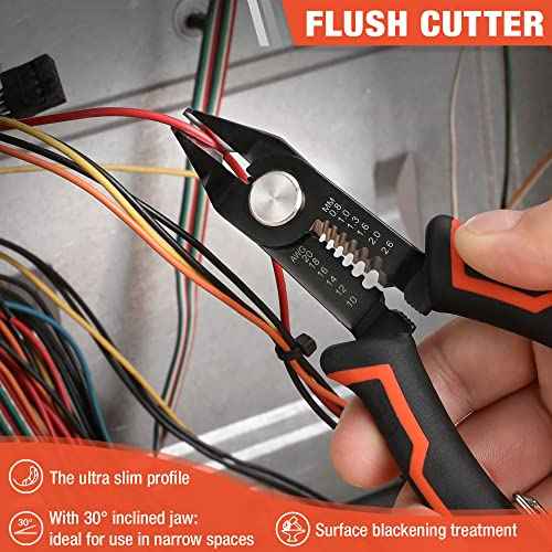 ValueMax Wire Stripper and Cutters, 10-22 AWG Wire Stripper Tool, 6-inch Flush Cutters with Safety Lock and Curved Bevel Design, Suitable for Electronics, Jewelry, 3D Printing, and Crafts