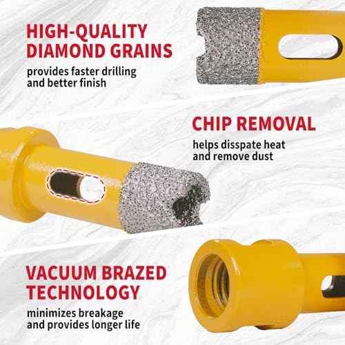 Diamond Core Drill Bits 4 Inch (100mm) Tile Hole Saws Vacuum Brazed Diamond Hole Saw for Tiles Porcelain Ceramic Glass Marble Brick Granite Quartz, Dry or Wet Use, M14 Thread