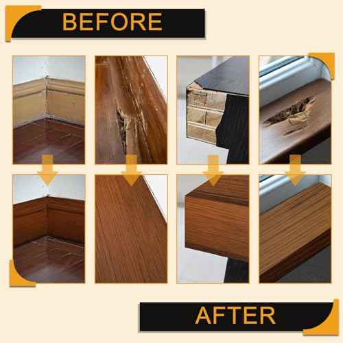 HARFINGTON Wood Grain Repair Tape 4 Inch x 33ft Self Adhesive Repair Patch Tape Simulated Wooden Floor Tapes with Plastic Scraper for Tables Doors Windows Furniture, Brown Wood