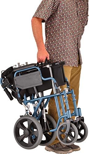 NOVA Medical Products Lightweight Transport Chair with Locking Hand Brakes, Blue