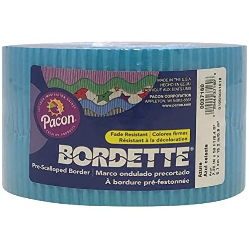 PACON Bordette Scalloped Decorative Border P37164, 2-1/4" x 50', Azure, 1 Roll