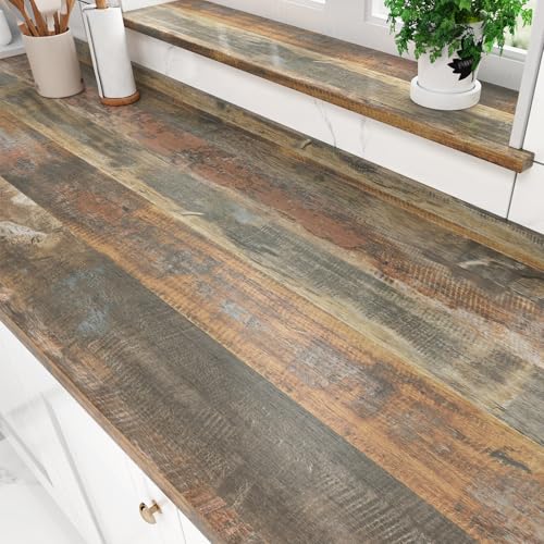 Wallercity Vintage Butcher Block Contact Paper for Countertops Vinyl Red/Brown Thick Waterproof Bathroom Wood Grain Peel and Stick Wallpaper for Cabinets Table Top Kitchen Backsplash 15.8''x78.7''