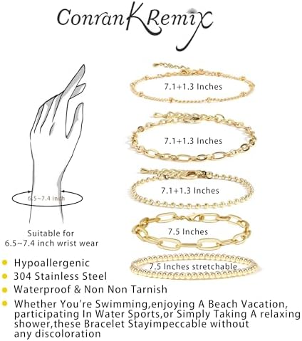 Waterproof Gold Chain Bracelet For Women Non Tarnish,14K Gold Plated Link Dainty Bracelets Stake Layered Bracelet Set Hypoallergen Gold Jewelry
