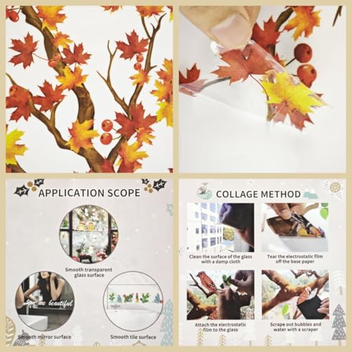 Autumn Maple Leaf Window Clings ? Double-Sided Thanksgiving Tree Branches with Birds & Nest, Removable Fall Glass Door Stickers for Home Bedroom Living Room Farmhouse Decor