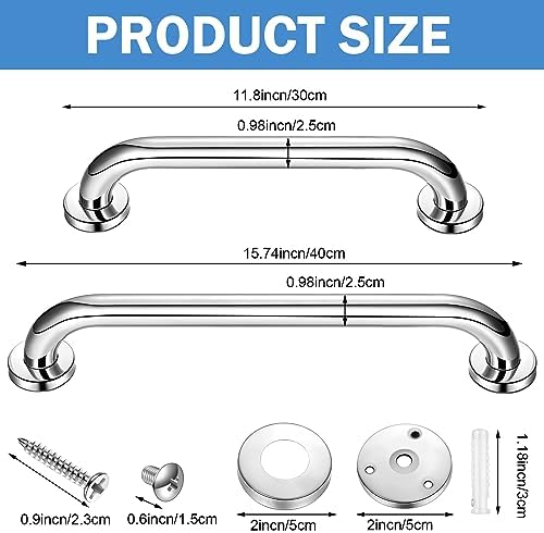 Therwen 6 Pack Grab Bars for Bathtubs and Showers Shower Grab Bars for Seniors Stainless Steel Bathroom Handicap for Elderly for Wall Shower Handle Assist Device(12 Inch, 16 Inch,Silver)