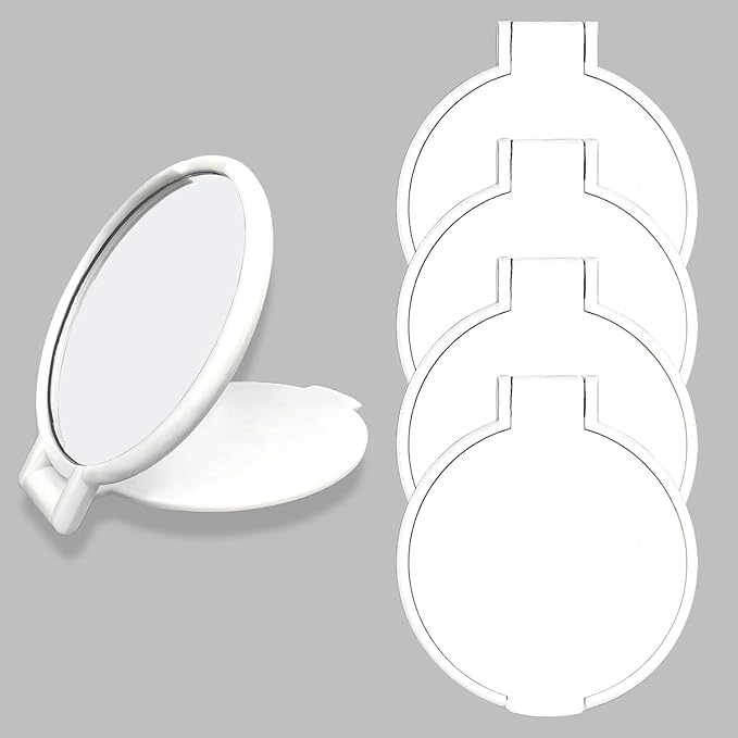 Tenalleys Mini Round Folding Mirror Portable Pocket Mirror Makeup Mirror for Purse Travel Makeup Mirror for Women Girls Daily Use (4 Pcs White)