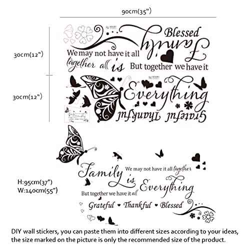 Runtoo Family is Everything Wall Decals Quotes Butterfly Inspirational Lettering Wall Stickers Home Bedroom Living Room Kitchen Wall Decor