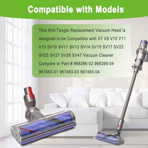 Upgrade Anti-Tangle Replacement Vacuum Head for Dyson V7,V8, Cyclone V10,V11,V15 Cordless Vacuum Cleaner Quick Release Motor-Head Brush Roller, for Thin Carpets, Hardwood Floor