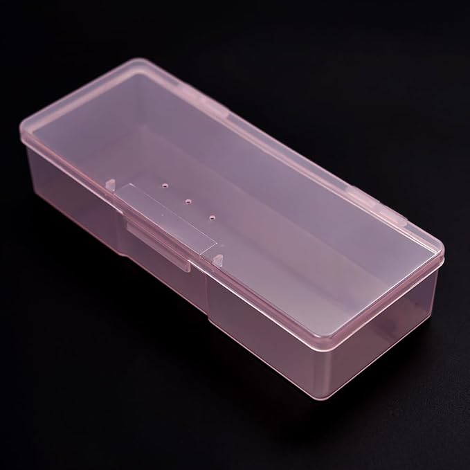 Transparent Box Storage Case for Nail Art Equipment Manicure Tool Organzing Pedicure Tool Empty Plastic Box (Pink)