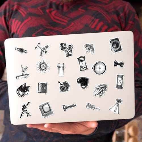 Vintage Science and Curiosity Stickers Pack 108Pcs Black White Retro Vinyl for Journals Laptops Scrapbooking DIY Crafts Students Thinkers Laptop Bike Wall