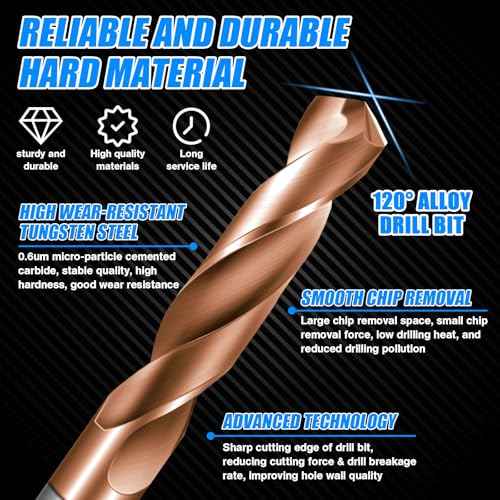 Solid Carbide 3/16" Drill Bits, Tungsten Carbide Drill Bit Set with TISIN Coated, Metal Drill Bit Set for Stainless Steel Hardened Steel Cast Iron Alloy Copper, 2 Pcs