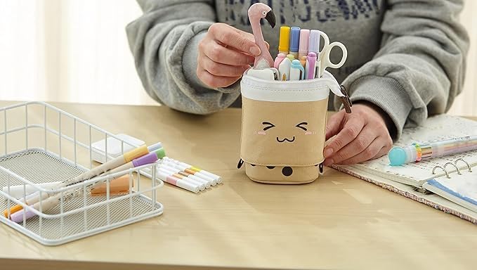 Telescopic Pencil Bag Pen Holder Pop Up Stationery Case, Stand-up Retractable Transformer Bag Standing Organizer, Great for Christmas Holiday New Year Office Bag
