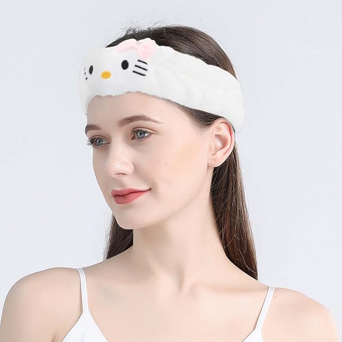 Kawaii Spa Headband for Washing Face, Cute White for Make Up, Party - Soft for Woman Girls
