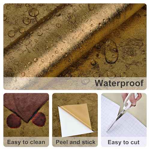 Antique Gothic Metallic Wallpaper Rusty Gold Brushed Stainless Steel Contact Paper for Countertops Removable Industrial Metal Wallpaper for Wine Cabinet Accent Wall Kitchen Countertop Liner