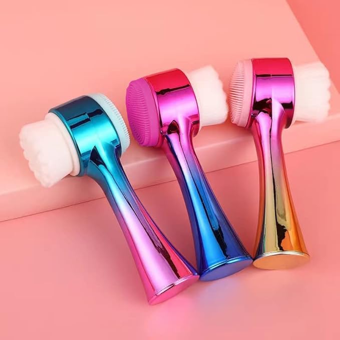 Facial Cleansing Brush 2 in 1Double-Sided Facial Cleaning Brush with Soft Bristles for Deep Pore Exfoliation, Wash Makeup, Massaging (Blue)