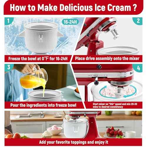 Ice-Cream-Maker-Attachment for Kitchen Aid, 2Qt IceCream Bowl Compatible with 4.5/5Qt and 6Qt KitchenAid Stand Mixers, Frozen Yogurt Ice Cream & Sorbet Gelato Maker, Not Fit Artisan Mini 3.5Qt Mixer