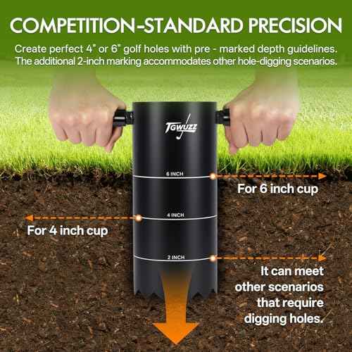 Portable Golf Hole Cutter with Detachable Grip, 4-inch and 6-inch USGA-Standard Carbon Steel Hole Digger ? Backyard, Garden, Outdoor Golf Putting Green Practice