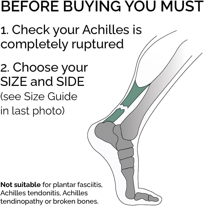 Achilles Tendon RUPTURE Night Splint, ONLY for COMPLETE Achilles tear - BEFORE PURCHASE: 1. Select SIZE & SIDE 2. Check with MEDICAL PROFESSIONAL (Small, Right)