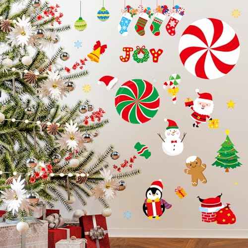 Christmas Peppermint Floor Decals Footprints Stickers 264 Pieces - Wall Decal for Candy Land Party Decorations, Xmas Candy Stickers for Classroom, Living Room, Home Office Decor
