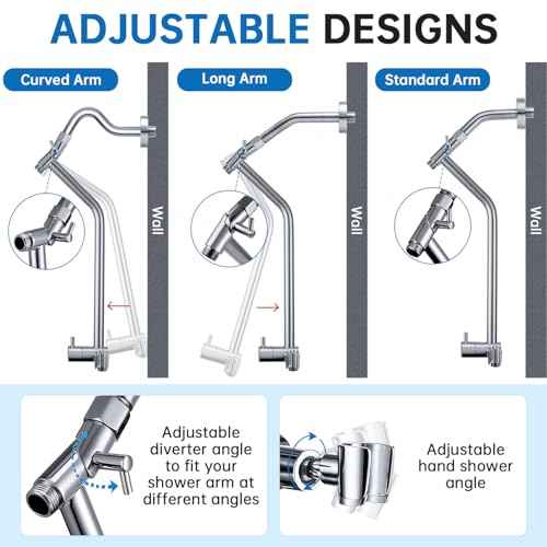 G-Promise All Metal Shower Diverter with Low Holder, Extended 13.5 Inch, 3-Way Diverter Valve with Pause Mode for Handheld and Fixed Shower Heads ? 4-Setting Replacement Part (Chrome)