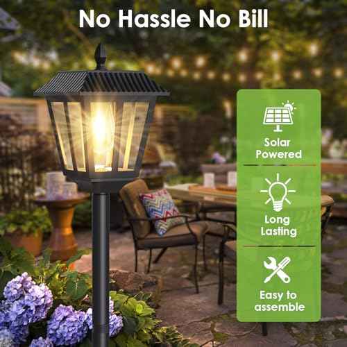 68" Solar Lamp Post Lights 2Pack, Outdoor Post Lights Waterproof, Pole Lights Outdoor, Decorative Lamp for Garden, Patio, Lawn, Pathway, Driveway, Front/Back Door, Warm White (2)