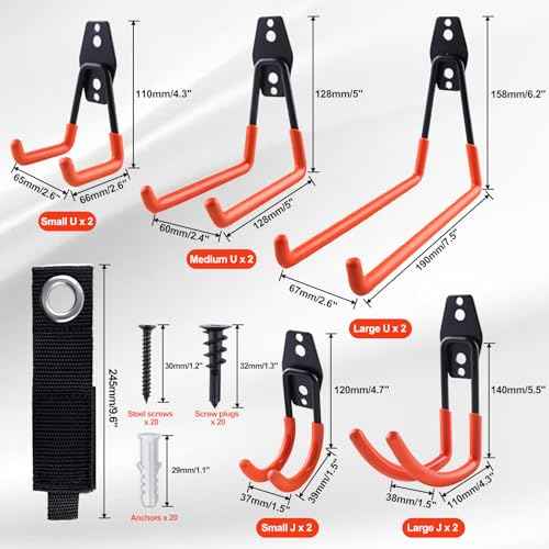 12 Pack Garage Hooks, Steel Heavy Duty Garage Storage Hooks with Anti-Slip Coating, Wall Storage Hanger, Garage Organizer Wall Mount Utility Hooks for Hanging Bikes Ladder Yard Tools
