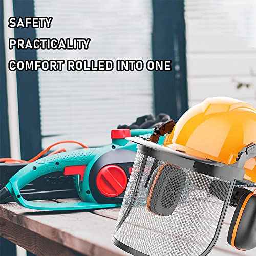 GardenPal Industrial Forestry Safety Helmet and Hearing Protection System, with Mesh Face Protection, Safety Helmet with Ear Muffs, Chainsaw Helmet, Chainsaw Face Shield, (Orange)