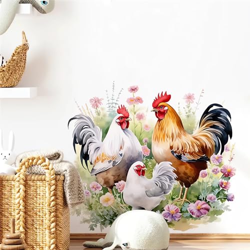 Chicken Family Wall Stickers, sacinora Rooster Hen Chicks Farm Idyllic Wall Decals Removable Vinyl Peel and Stick for Farmhouse Kitchen Dining Room Nursery Pantry Home Decorations