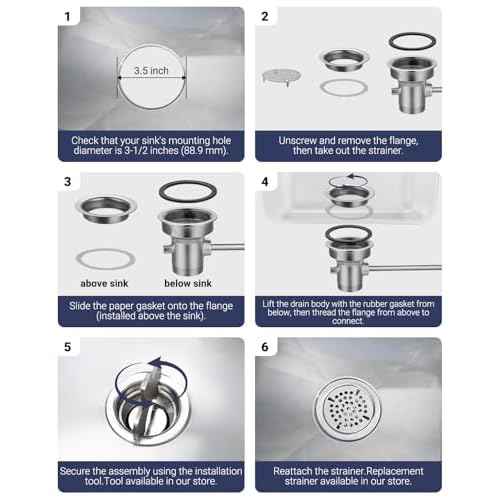 3-1/2" Commercial Sink Drain with Twist Lever Handle, Waste Drain Valve Without Overflow Inlet for Restaurant 2/3 Compartment Sink, Easy Controll, Block-Free and Leakproof