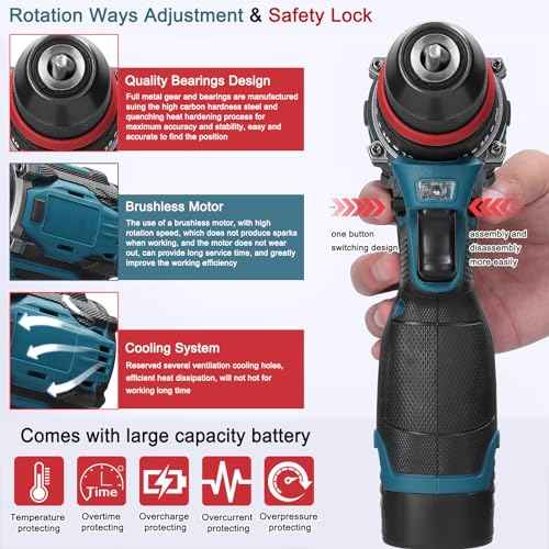 18V 2in1 Lithium Drill, Electric Screwdriver 45Nm Torque Brushless Motor Screw Driver with 2pcs Chargeable Battery Power Tool for Home Furniture Installation Automotive Electronics Repairing