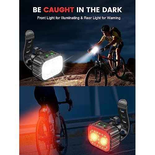 Bike Lights, Rechargeable Bicycle Lights Set Super Bright 8+12 Modes, IPX6 Waterproof Bike Lights for Night Riding/Cycling Safety, Front and Back Taillight Reflectors, 58 Hrs Long Battery Life