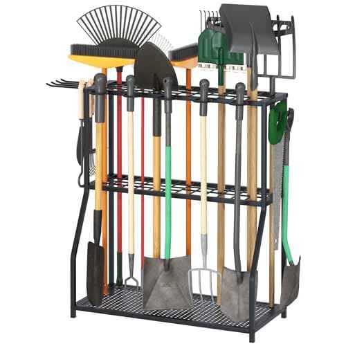 Organizer Yard Tool Storage Rack,Garden Organizer,Steel Yard Tool Racks To Store Long-Handled Tools,Tool Holder For Garden,Shed,Outdoor,Black