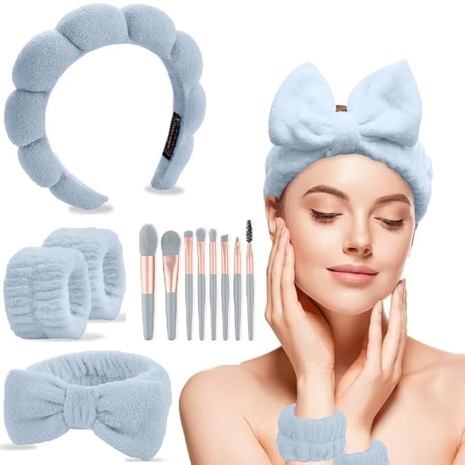 CAZYTOYZ Sponge Spa Headbands for Women Wristband Set Puffy Makeup Brush Headband Set for Washing Face Soft Towel Skin Care Head Band Cute Hair Band Shower