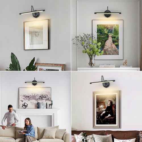 JOOSENLUX Modern Wall Lights Battery Operated Black Wireless Picture Lights for Wall 16.5" Inch Dimmable Under Counter Lights for Kitchen with Swing Arm as Canvas Wall Sconce Light 3000K CRI95+