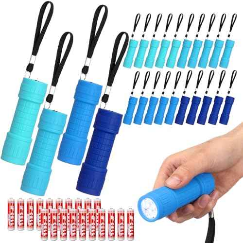 20 Pcs 9 LED Bulbs Mini Flashlight Bulk Small LED Flashlights Bulk with Lanyard for Camping Hunting Night Reading Wedding Party Favors, AAA Battery Included and Pre Installed