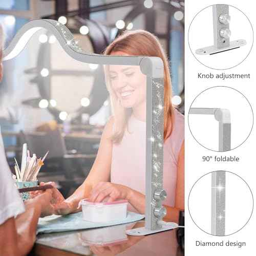 Upgraded Nail Tech Lamp for Desk, 34 in Foldable Large Nail Light with Phone Holder, 3 Modes 3000K-6000K LED Manicure Lamp, Half Moon Light for Lash Eyelash Extension, Tattoo, Eyebrows