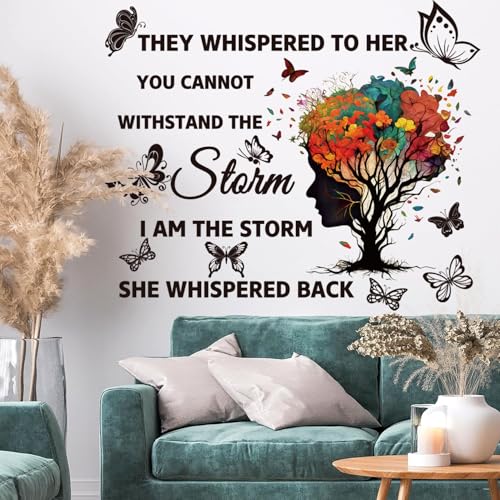 Inspirational Wall Decal Quotes They Whispered to Her You Cannot Withstand Back Tree Wall Sticker Wall Art Positive Sayings Sticker Butterfly Wall Stickers for Women Girls Bedroom Living Room D?cor.