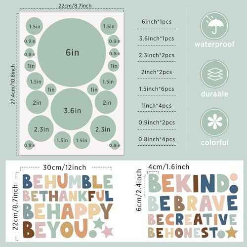 TaoBary 332 Pieces Polka Dots Wall Sticker Colorful Inspirational Circle Wall Decal Motivational Phrases Sticker Letter Sticker Be Thankful, Be Brave Decal for Classroom Nursery Playroom (Boho)