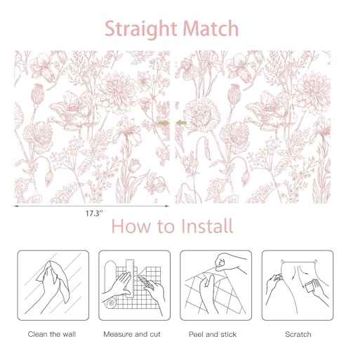 Peel and Stick Wallpaper Pink Floral Wall Paper Pink and White Contact Paper Removable Waterproof Flowers Wallpaper for Bedroom Bathroom Cabinets Vinyl 17.3" x 78.7"