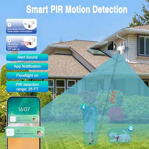CKK Cameras for Home Security,PTZ Wireless Security Cameras, Wire-Free, Pan/Tilt/Zoom, PIR Detection, 2-Way Audio, IP66 Waterproof, Audible Flashlight Alarm,4K Color Night Vision