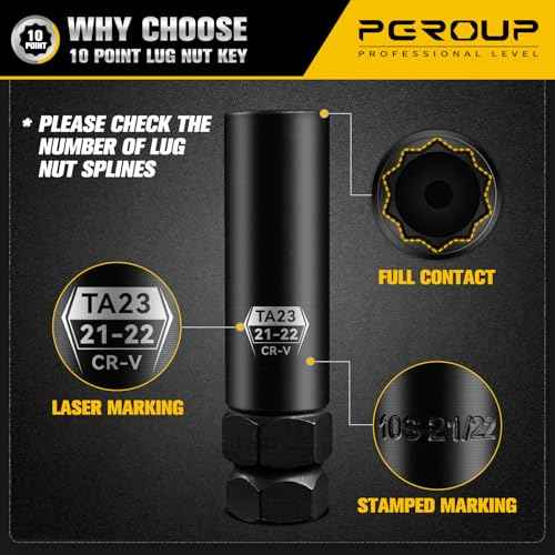 10 Spline Lug Nut Key, Lug Nut Socket Set For 3-Piece Pack Wheel Lock Removal Kit, Lug Nut Removal Tool Of TA20-17/19, TA20-19/21£¬TA23-21/22, Cr-V Steel, Wheel Replacement Key To Double-Hex Heads