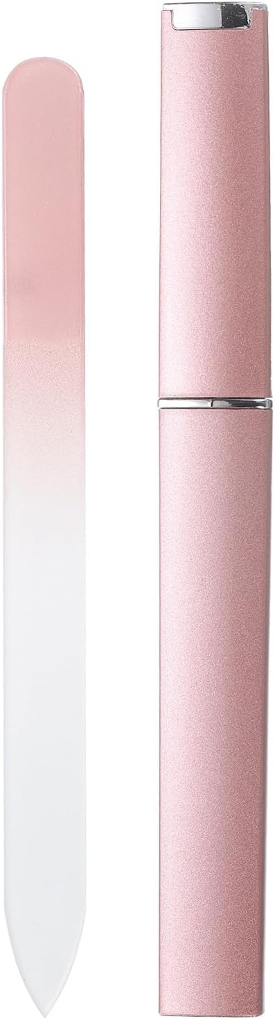 HARFINGTON Glass Nail File Kit 280 Grit Double Sided Professional Manicure Crystal Fingernail Files with Case for Natural Nail Art Shine Polishing Buffer, Rose Gold