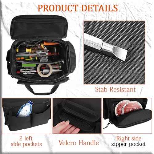 Tool Bag with Anti-friction Bottom, Hand Tool Tote Storage Organizer for Men, Tactical Range Bag, Electricians Tool Organizer Storage for Repairman, Carpenters, Handyman